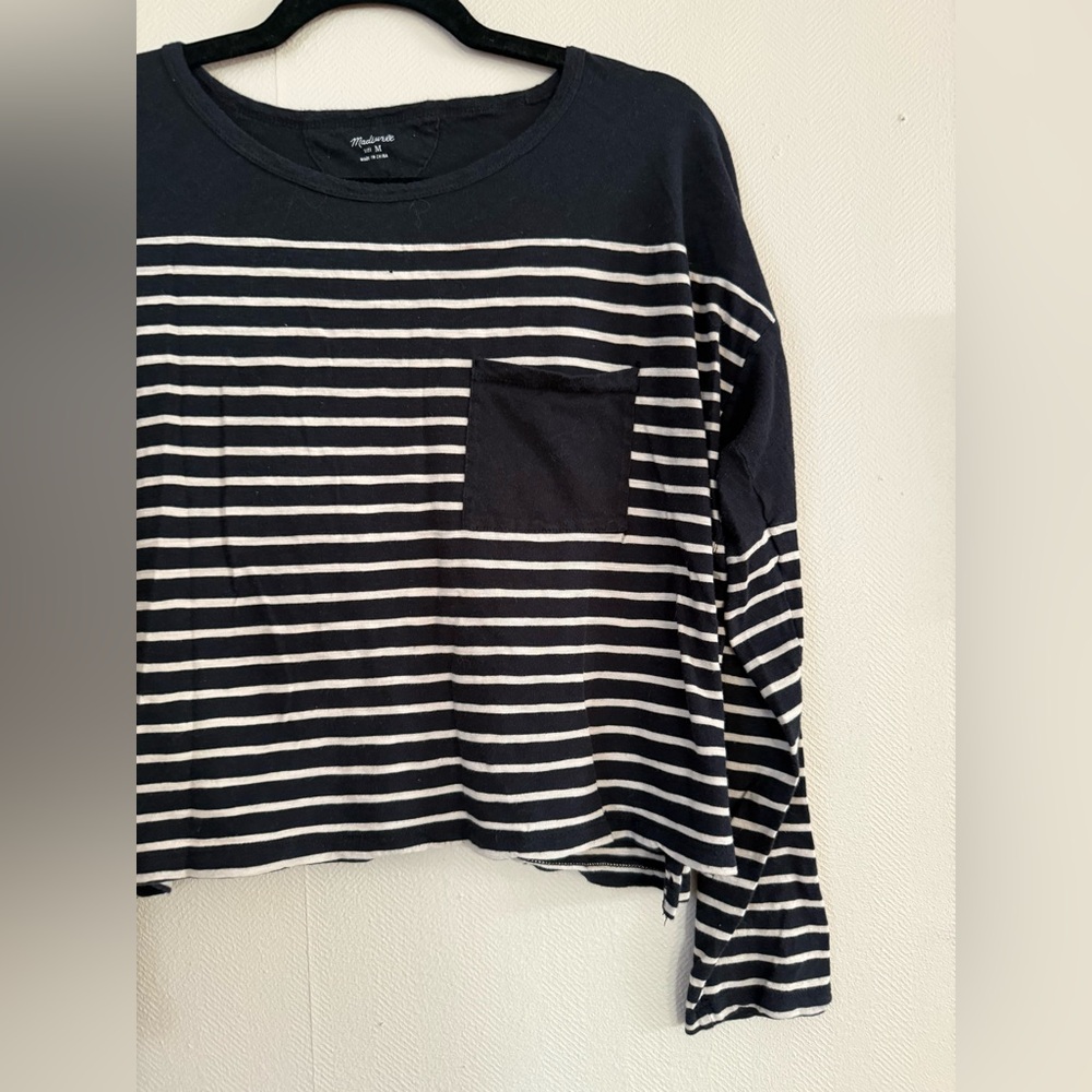 Madewell | Black and White Striped Long Sleeve Tee | Medium - Picture 2 of 8